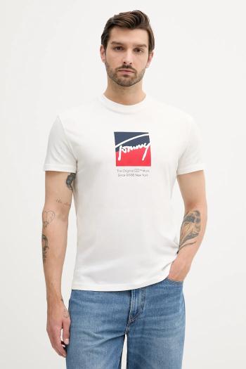 Bavlnené tričko Tommy Jeans pánske, biela farba, s potlačou, DM0DM21940