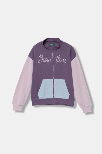 Detská bavlnená mikina United Colors of Benetton fialová farba, s nášivkou, 3J68C505D