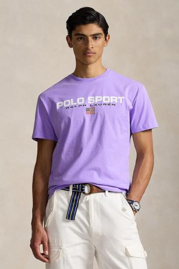 Bavlnené tričko Polo Ralph Lauren pánske, fialová farba, s potlačou, 710880627