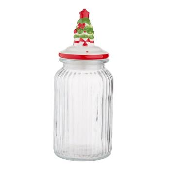 Altom Sklenená dóza s keramickým viečkom Christmas Tree 900 ml