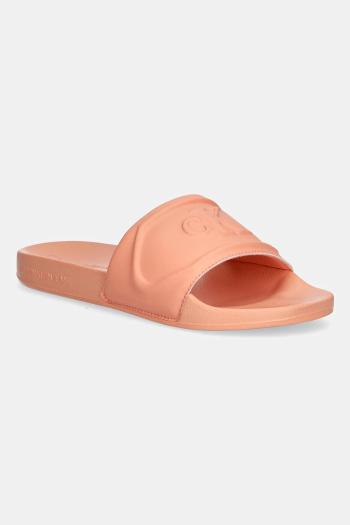 Šľapky Calvin Klein Jeans SLIDE PU HF MG oranžová farba, YW0YW01879