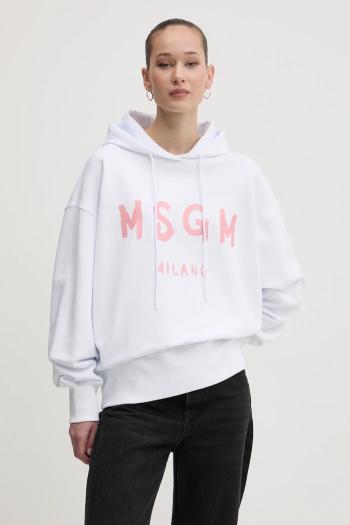 Bavlnená mikina MSGM dámska, biela farba, s kapucňou, s potlačou, 3841MDM515.257000