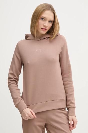 Mikina Calvin Klein dámska, hnedá farba, s kapucňou, s nášivkou, K20K207954