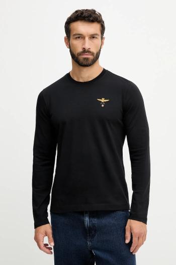 Bavlnené tričko s dlhým rukávom Aeronautica Militare čierna farba, jednofarebné, TS2390UJ00372