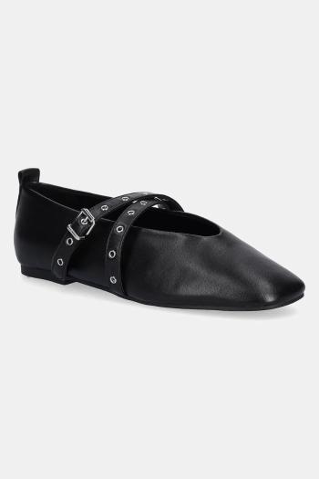 Kožené balerínky Tommy Jeans TJW LEATHER MARYJANE BALLERINA čierna farba, EN0EN02868