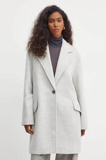 Kabát s prímesou vlny Boss Orange šedá farba, prechodný, oversize, 50518564
