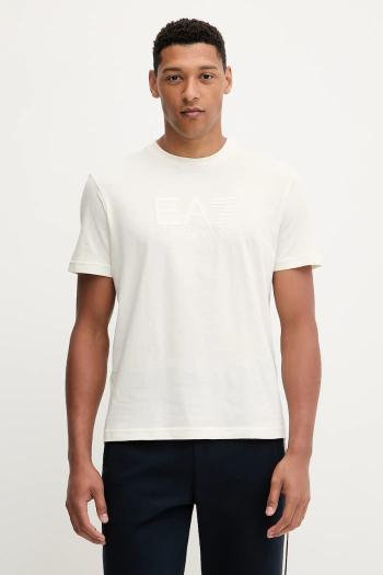 Bavlnené tričko EA7 Emporio Armani pánske, béžová farba, s nášivkou, AF10375-7M000898