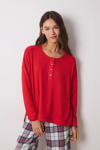 Pyžamové tričko s dlhým rukávom women'secret MIX AND MATCH PERFECT MATCH dámske, červená farba, 3278429