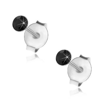 Strieborné 925 náušnice, okrúhly čierny krištálik Swarovski, 3 mm