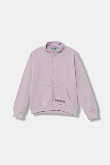 Detská bavlnená mikina United Colors of Benetton fialová farba, s nášivkou, 3J68C505D