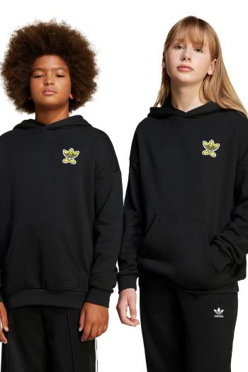 Detská bavlnená mikina adidas Originals x Smiley World čierna farba, s kapucňou, s nášivkou, JD0428
