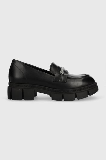 Kožené mokasíny Karl Lagerfeld ARIA dámske, čierna farba, na platforme, KL43210