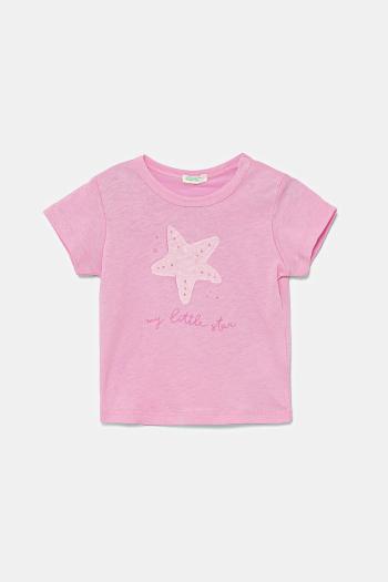 Detské bavlnené tričko United Colors of Benetton ružová farba, 3I1XA1069
