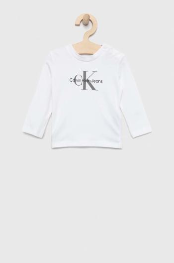 Detské tričko s dlhým rukávom Calvin Klein Jeans biela farba, s potlačou