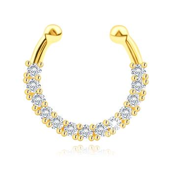 Piercing zo žltého 14K zlata - neúplný kruh, rad čírych zirkónov
