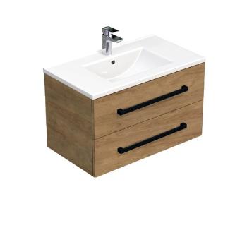 Kúpeľňová skrinka s čiernou úchytkou a umývadlom SAT Cube Way 80x53x46 cm dub Hickory mat CUBE46C802DHMOD