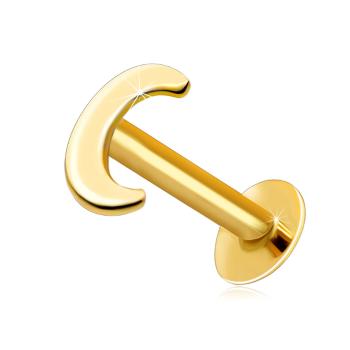 Piercing do pery a brady z 9K žltého zlata - plochý lesklý mesiačik