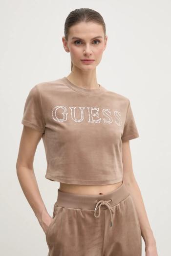 Velúrové tričko Guess COUTURE béžová farba, V3BI01 KBXI2