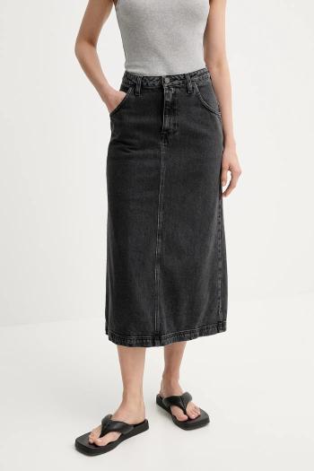 Rifľová sukňa American Vintage šedá farba, midi, rovný strih, YOP13DE25