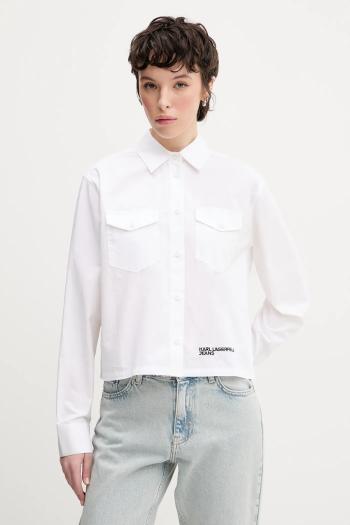 Bavlnená košeľa Karl Lagerfeld Jeans dámska, biela farba, voľný strih, s klasickým golierom, A2W11027