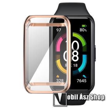 Okosóra szilikon védő tok / keret - GALVANIZÁLT ROSE GOLD - Szilikon előlapvédő is! - HUAWEI Band 6 / HONOR Band 6 / HONOR Band 7 / HUAWEI Band 7