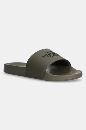 Šľapky Tommy Hilfiger EMBROID HILFIGER 85 POOL SLIDE pánske, zelená farba, FM0FM05342