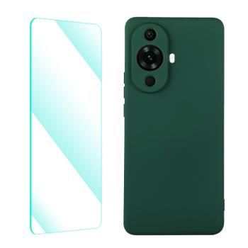 ENKAY SET Silikónový obal a 2D sklo Huawei nova 11 tmavozelený