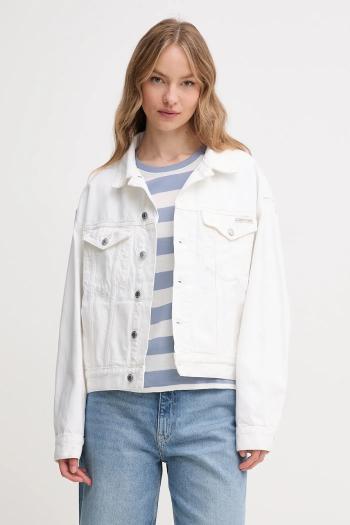 Bavlnená bunda Calvin Klein Jeans biela farba, prechodná, oversize, J20J225181