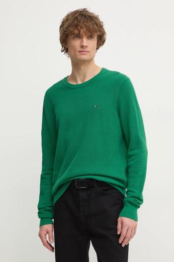 Bavlnený sveter Tommy Hilfiger zelená farba, tenký, MW0MW36347