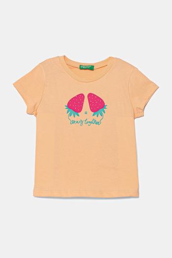 Detské bavlnené tričko United Colors of Benetton oranžová farba, 3JERG10J3