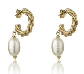 Marc Malone Pozlátené náušnice s umelou perlou Grace White Earrings MCE23005G