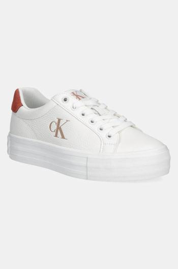 Kožené sneakers boty Calvin Klein Jeans BOLD VULC FLATF LOW LTH ML bílá barva, YW0YW01669