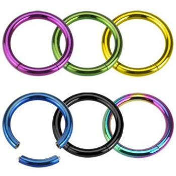 Piercing z ocele 316L - jednoduchý lesklý krúžok s titánovým povrchom - Rozmer: 5 mm x 12 mm, Farba: Čierna