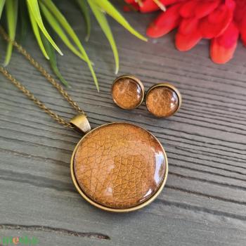 Metál sötét bronz - bronz fülbevaló és nyaklánc szett