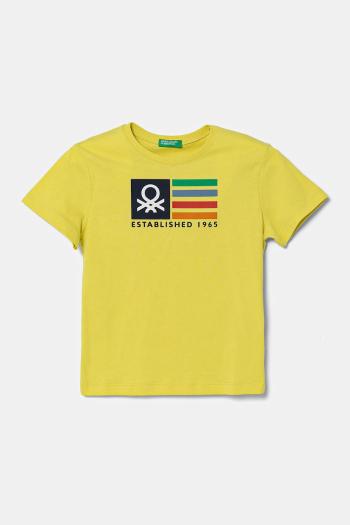 Detské bavlnené tričko United Colors of Benetton žltá farba, s potlačou, 3I1XG10HT