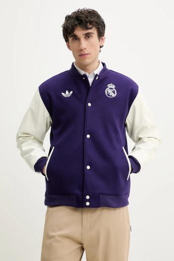Bunda bomber s prímesou vlny adidas Originals Real CNY JKT fialová farba, prechodná, oversize, JF2587
