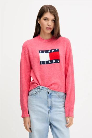 Sveter s prímesou vlny Tommy Jeans ružová farba, ľahký, DW0DW21782