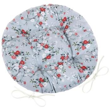 BELLATEX Sedák DITA 62/402 – okrúhly, prešívaný, priem. 40 cm, kvety na sivom (9520)