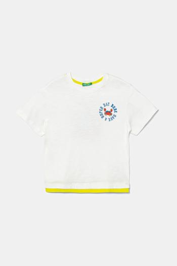 Detské bavlnené tričko United Colors of Benetton biela farba, s potlačou, 3SLUG10JF