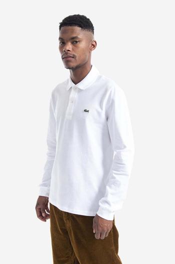 Bavlnené tričko s dlhým rukávom Lacoste L1312.001-001, biela farba, jednofarebné