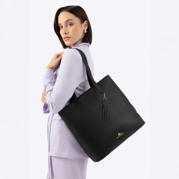 Dámska zvislá shopperka z kože čierna so zlatým logom 100-4E-622-1G