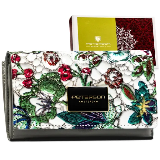 Dámska peňaženka z pravej kože potiahnutá kvetinovým vzorom - Peterson