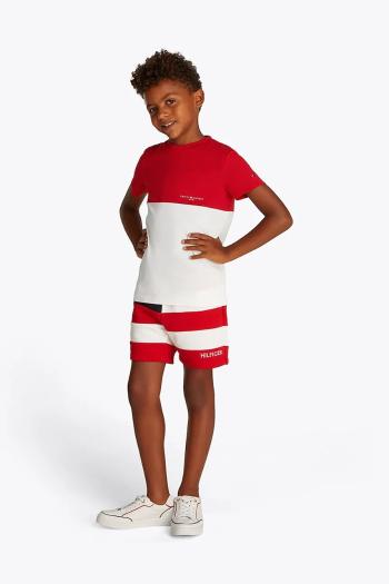Detské bavlnené tričko Tommy Hilfiger červená farba, jednofarebný, KB0KB09617