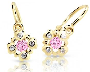 Cutie Jewellery Trblietavé detské náušnice zo žltého zlata C2253-10-X-1 ružová