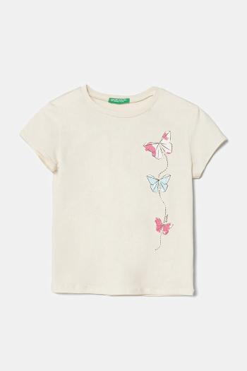 Detské bavlnené tričko United Colors of Benetton béžová farba, 3I1XG10J2