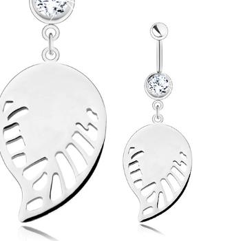 Piercing - chirurgická oceľ, strieborný odtieň, prívesok - lesklé krídlo s výrezmi