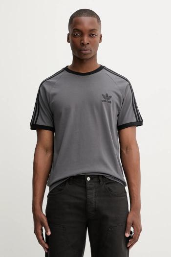 Bavlnené tričko adidas Originals 3-Stripes pánske, šedá farba, s nášivkou, JY1373