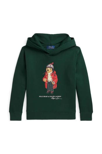 Detská mikina Polo Ralph Lauren zelená farba, s kapucňou, s potlačou, 323960440003
