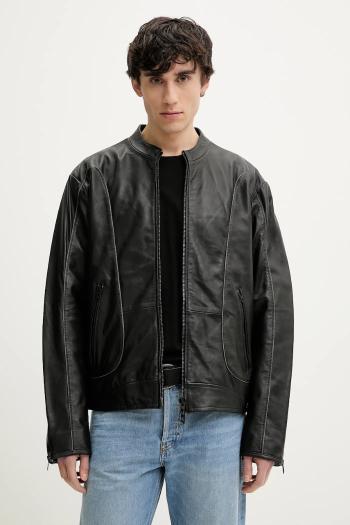 Kožená bunda Diesel L-KRIXY JACKET čierna farba, prechodná, oversize, A16866.0EPAU