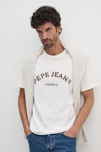 Bavlnené tričko Pepe Jeans ANWEN B pánske, béžová farba, s potlačou, PM509711